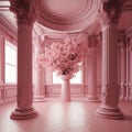 Empty pink room hall with columns and stucco on the ceiling, baroque style Royalty Free Stock Photo
