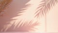 Empty pink studio wall with palm leaf shadows. Soft light creates abstract background for product presentation. Clean minimal Royalty Free Stock Photo
