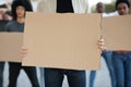 Empty placards of demonstrators protesting on the street, closeup