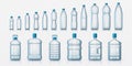 Empty plastic bottles. Realistic transparent container for water or liquids, isolated 3D mockups for advertising. Vector