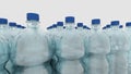 Empty plastic clean bottles for water with caps lids. Production of plastic bottles for water, isolate. 3d render Royalty Free Stock Photo