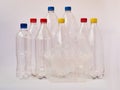 Empty plastic drinking bottles ready for recycling. Environmental protection concept. Empty colorful plastic bottles are Royalty Free Stock Photo