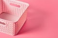 Empty plastic square basket with handles for washing for keeping clear or messy clothes at home or laundry Royalty Free Stock Photo