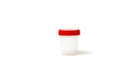empty plastic urine jar isolated on red background