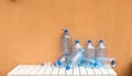 Empty plastic water bottles on table Royalty Free Stock Photo