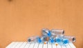 Empty plastic water bottles on table Royalty Free Stock Photo