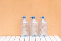 Empty plastic water bottles on table Royalty Free Stock Photo