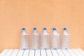 Empty plastic water bottles on table Royalty Free Stock Photo