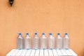 Empty plastic water bottles on table Royalty Free Stock Photo