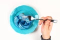 Empty plate with blue measure tape. Diet food concept. Weight loss concept Royalty Free Stock Photo