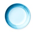 Empty plate with blue pattern edge, Ceramic plate with spiral pattern, isolated on white background Royalty Free Stock Photo