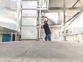 Empty plate with blurred worker and exhaust duct Royalty Free Stock Photo