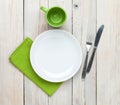 Empty plate, cup and silverware Royalty Free Stock Photo