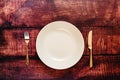 Empty plate with cutlery, top view, concept of intermittent fasting diet to lose weight