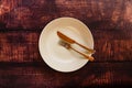 Empty plate with cutlery, top view, concept of intermittent fasting diet to lose weight