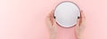 Empty plate in female hands mockup Royalty Free Stock Photo