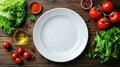 Empty Plate with Fresh Ingredients, A Culinary Canvas Royalty Free Stock Photo
