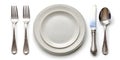 An Empty Plate With A Knife Spoon And Fork Isolated On White Royalty Free Stock Photo