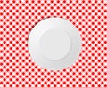 Empty plate on a red checked tablecloth