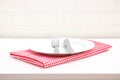 Empty plate on red tablecloth Royalty Free Stock Photo