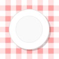 Empty plate on retro red tablecloth healthy diet meal. Vector illustration. Simple flat stock image. Template healthy food Royalty Free Stock Photo