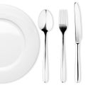 Empty plate, Spoon, fork, knife, clipping path Royalty Free Stock Photo