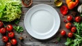 Empty Plate Surrounded by Fresh Ingredients, A Culinary Blank Canvas Royalty Free Stock Photo