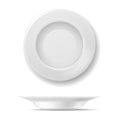 Empty plate. Top view dish side view ceramic cooking porcelain isolated element. Kitchen blank utensil for breakfast meal, cooking Royalty Free Stock Photo