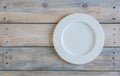 Empty plate on used look wooden background
