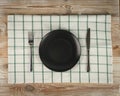 Empty Plate on White Wooden Table Top View with Copy Space Royalty Free Stock Photo