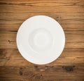 Empty Plate on White Wooden Table Top View with Copy Space Royalty Free Stock Photo