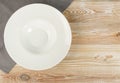 Empty Plate on White Wooden Table Top View with Copy Space Royalty Free Stock Photo