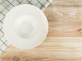 Empty Plate on White Wooden Table Top View with Copy Space Royalty Free Stock Photo