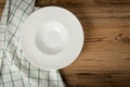 Empty Plate on Wooden Table Top View with Copy Space Royalty Free Stock Photo