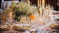 Empty plates, glasses, banquet bouquet elegance romantic holiday luxury spring decoration