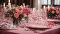 Empty plates, glasses, banquet arrangement elegance romantic holiday luxury spring decoration