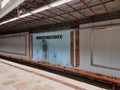 Empty Platform at metro station Aviatorilor in Bucharest, Romania with spaces for commercial signage Royalty Free Stock Photo