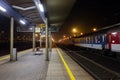 Empty platform in Ostrava-Svinov train station at night Royalty Free Stock Photo