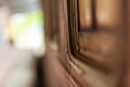 Empty platform of a railway station in Sri Lanka. Old rusty train cars. It looks like an abandoned place, but it not Royalty Free Stock Photo