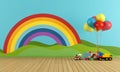 Empty Playroom with rainbow and toys