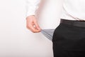 Empty  pocket in hands of man. Broke ,bankrupt concept Royalty Free Stock Photo