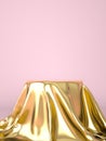 Empty podium covered with golden cloth. 3d illustration