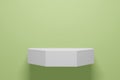 Empty podium or pedestal display on light green. Empty shelf product standing background. 3D rendering