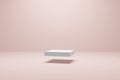 Empty podium or pedestal display on light pink. Front view minimal concept. Empty shelf product standing background. 3D render