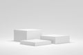 Empty podium or pedestal display on white background with box stand concept. Blank product shelf standing backdrop. 3D rendering