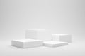 Empty podium or pedestal display on white background with box stand concept. Blank product shelf standing backdrop. 3D rendering