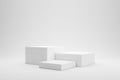 Empty podium or pedestal display on white background with box stand concept. Blank product shelf standing backdrop. 3D rendering