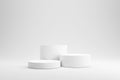 Empty podium or pedestal display on white background with cylinder stand concept. Blank product shelf standing backdrop. 3D