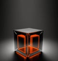 Empty podium pedestal terracotta black transparent cube for product presentation. AI generated.