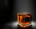 Empty podium pedestal terracotta black transparent cube for product presentation. AI generated.